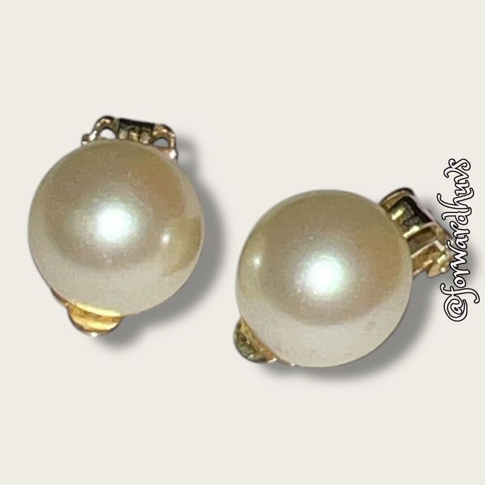 Faux Pearl Clip Gold Tone Earrings